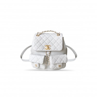 CHANEL MASTER LARGR SHINY CAVIAR QUILTED DUMA POCKETS DRAWSTRING BACKPACK WHITE 129230 (21*20*12cm)